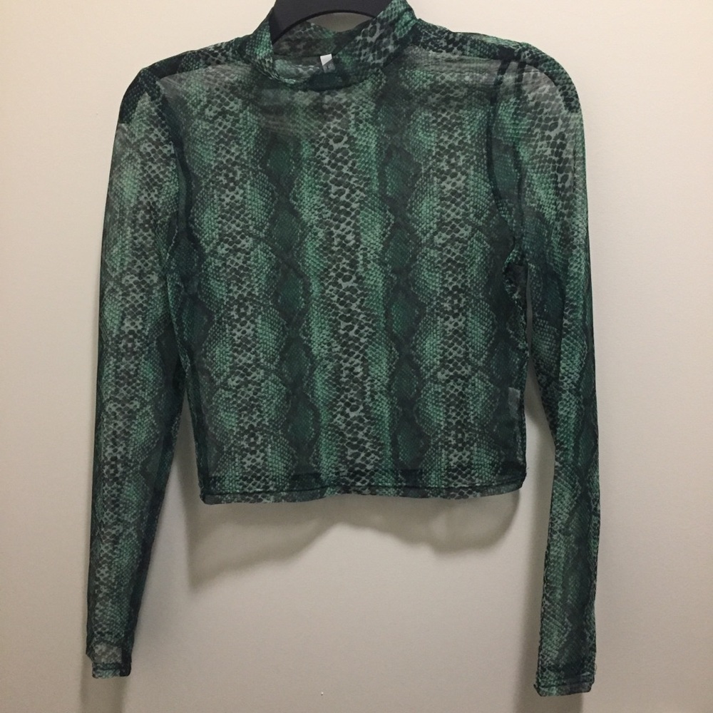 green snakeskin mesh top